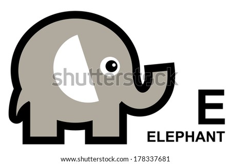 illustration of isolated animal alphabet. E is for elephant. Vector illustration. 