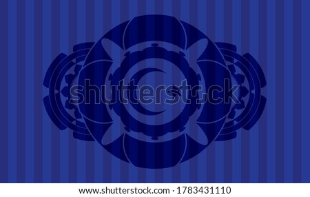 Star and crescent icon inside Blue color emblem. Bars fancy background. Vector illustration. 
