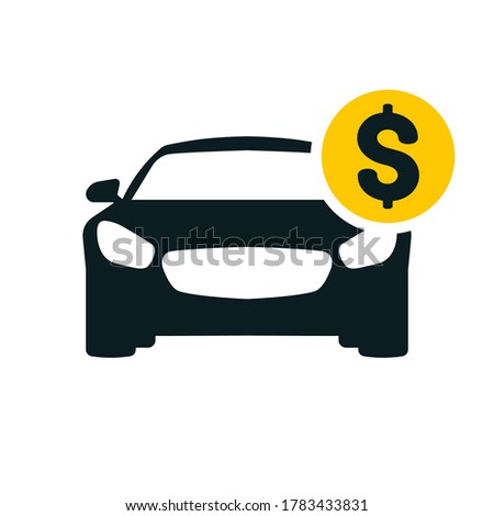 Car with coin icon. Save money for buying a car. Piggy banking. Auto Loan sign. Transportation cost, buy and sell services