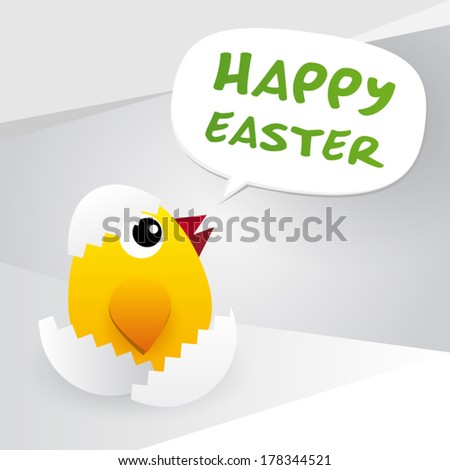 Small yellow chicken in the joy of Easter