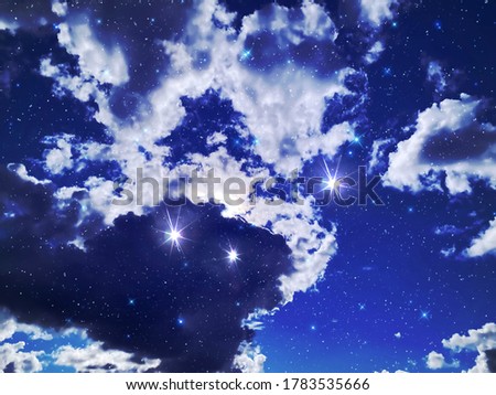 night starry  sky with fluffy clouds nature background 