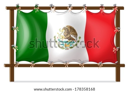Illustration of a wooden frame with the flag of Mexico on a white background