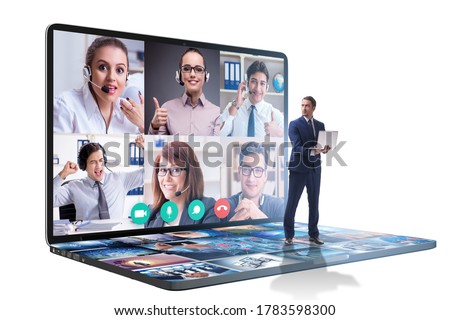 Concept of remote video conferencing during pandemic Royalty-Free Stock Photo #1783598300