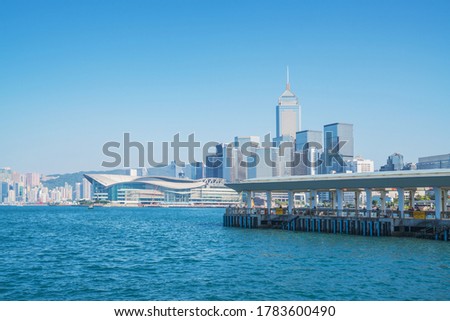 Skyline and sea view of modern urban architecture in Hong Kong Special Administrative Region of China