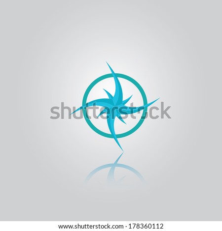 vector stylish flat design abstract blue Compass Icon with reflection on grey abstract background. navigation and traveling sign. travel icon