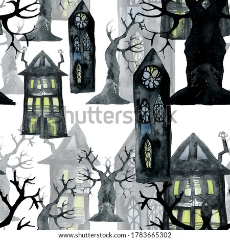 Halloween street isolated homes and trees frightening