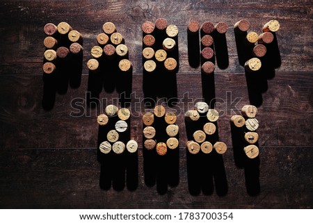 Word PARTY 2021 made from corks, abstract