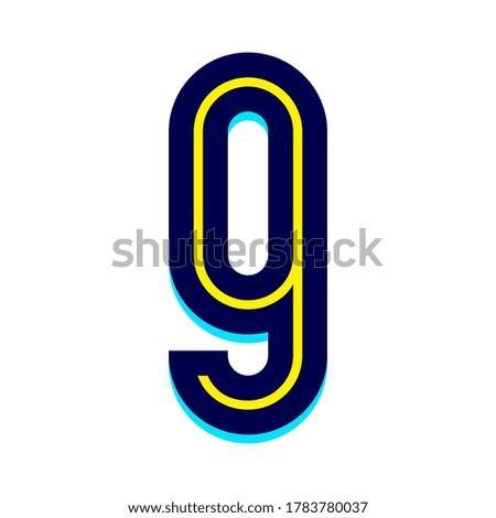 Font name Disco line, Trendy alphabet, modern number nine