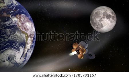 Rocket spaceship to the moon reaches the stars. Elements of this image furnished by NASA.