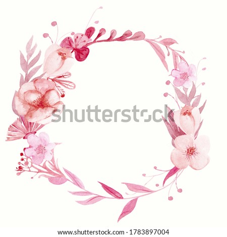 Clip Art Hand Painted Watercolor Art Illustration Floral Arrangement Pink Wreath. Perfect for wedding invitations and birthday cards.