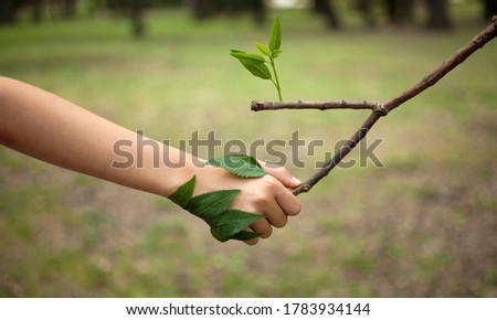 Green leaves with a spring landscape in the background Royalty-Free Stock Photo #1783934144