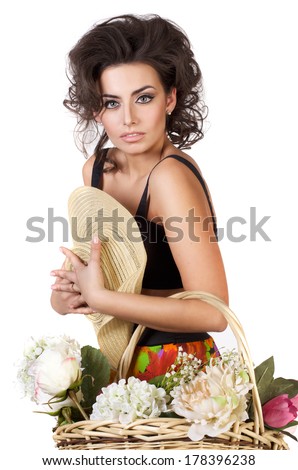 beautiful woman with a flowers studio shoot