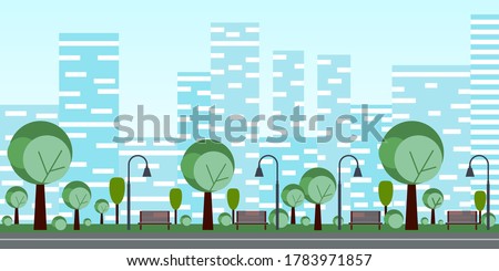 City park landscape. Clipart image. Paper cut art vector eps