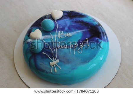 Birthday cake with hearts blue colored Be happy