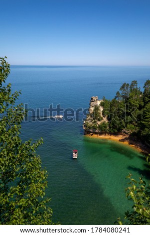 Minors Castle at Pictured Rock National Lakeshore in sunny summer Michigan