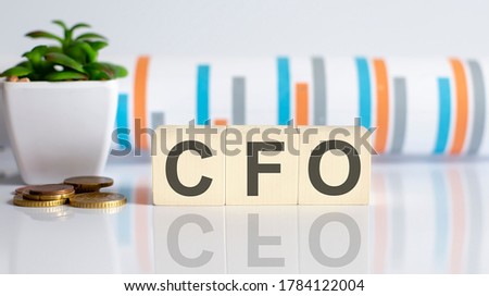 CFO word letters on wooden blocks with coins. BUSINESS concept.