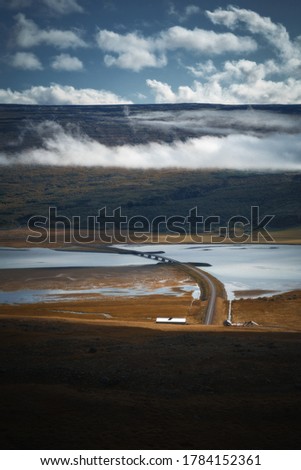 Bridge over Lagarfljot or Logurinn lake in East Iceland. Nature landscape