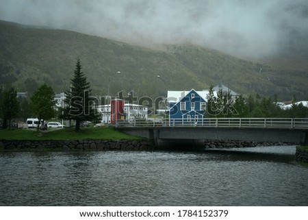 Seydisfjordur town in East Iceland in rainy day