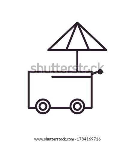 fast food cart with umbrella line style icon design, eat and urban theme Vector illustration