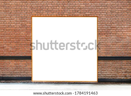 Billboard mock up on brick wall. Template of an interior empty information billboard, Mock-up of a banner placeholder and poster.