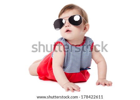 cute baby with sunglasses isolated on white background