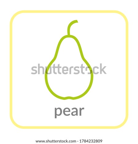 Pear icon. Green outline flat sign, isolated white background. Symbol of health nutrition, eco food fruit. Contour linear shape. Sweet nutritious organic dessert. Cartoon design illustration