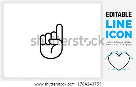 Editable line icon in a black stroke of a hand pointing up with one finger and a closed palm used for asking a question or pointing something out in a conversation as a modern clean vector graphic Royalty-Free Stock Photo #1784243753