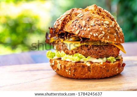 Fresh tasty meat free vegetarian burger made from organic ingredients close up