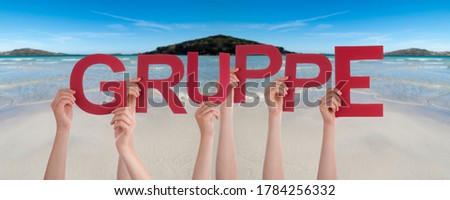 People Hands Holding Word Gruppe Means Group, Ocean Background