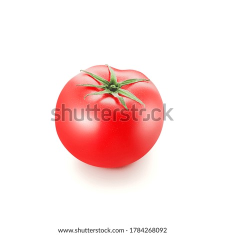 Fresh red juicy tomato isolated on white  background. Close-up with clipping path.