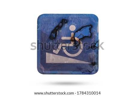 Blue handicap sign old condition isolated on a white background , Ideal for use in the design put images and insert text.
