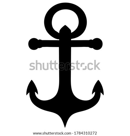 Anchor. Silhouette. Vector illustration. Outline on an isolated white background. Device for holding a ship, submarine, raft. Navigation symbol. Special cast, forged construction. Marine element.