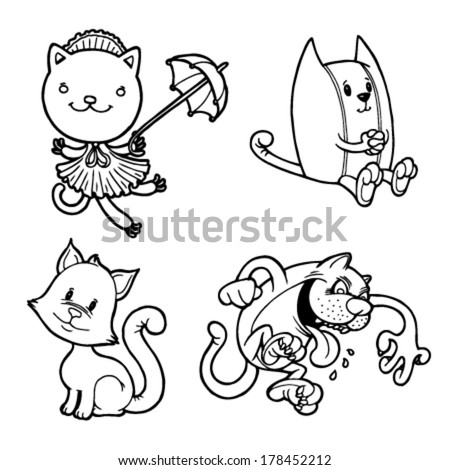 vector funny kitties and cats in various poses and play fun
