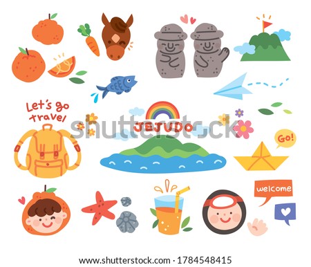 Vector illustration with hand drawn cute Jeju Island elements. Royalty-Free Stock Photo #1784548415
