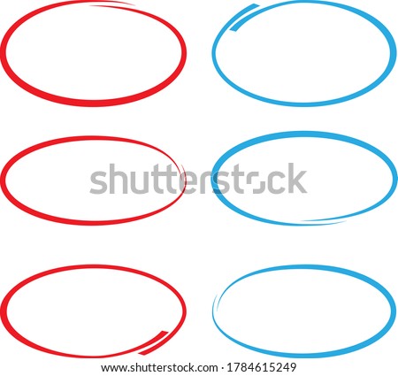 red and blue circular doodles or drawn circles for marking isolated on white vector illustration