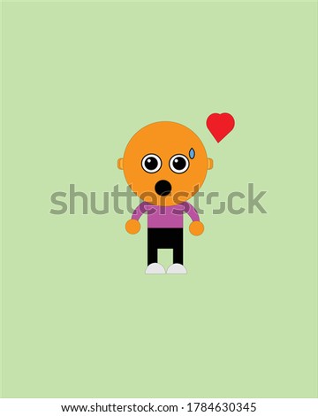 Design illustration of a cute, bald-headed little boy who is finding a lost item