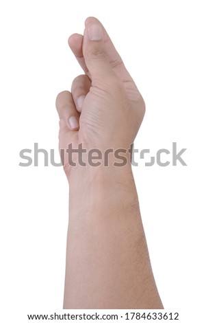  Male asian hand gestures isolated over the white background. Grab Thing with Two fingers Action.