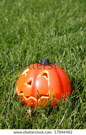 plastic pumpkin on grass