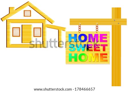 home sweet home sign board with post and house icon design