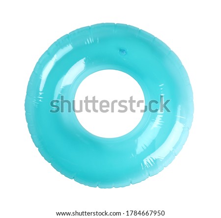 Blue inflatable ring isolated on white, top view. Beach accessory Royalty-Free Stock Photo #1784667950