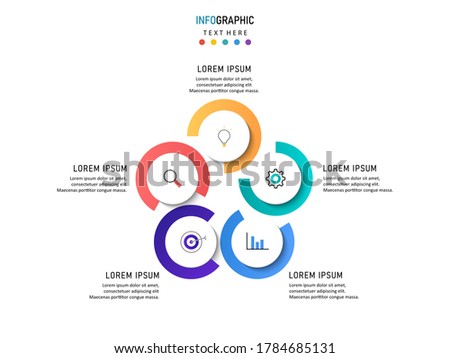 Vector circle infographic with colorful. Template for cycle diagram, graph, presentation and round chart. Business concept with 5 options, parts, steps or processes.