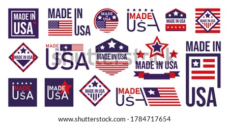 Made in USA badges set. American vintage icons and labels. US banners templates. Vector illustration