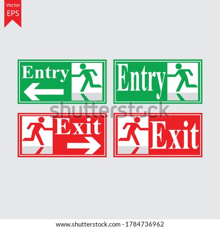 Entry and Exit arrow vector sign, Red and Green color on the background.emergency Entry and Exit arrow door vector.