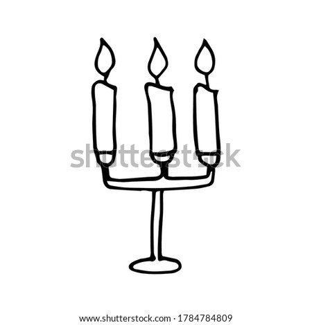 Single hand drawn candle in candlestick isolated on white. Element design for card, poster, print, pattern