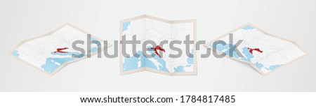 Folded map of Croatia in three different versions. Vector map of Croatia. Royalty-Free Stock Photo #1784817485