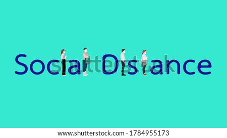 People line up in social distance word, Prevent COVID-19 coronavirus disease concept flat illustration vector
