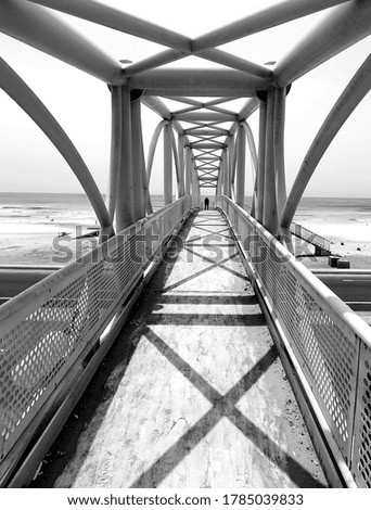 Footbridge in black and white photo