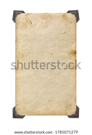 Old vintage photo with retro photo frames isolated on white background. 