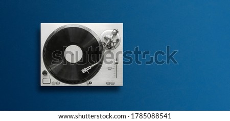 top view of a classic record player flat lay, simple minimalism concept wit copy space