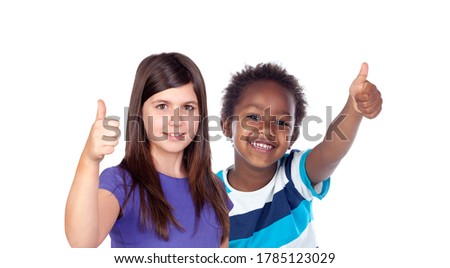 Happy classmates saying Ok with their thumbs up isolated on a white background